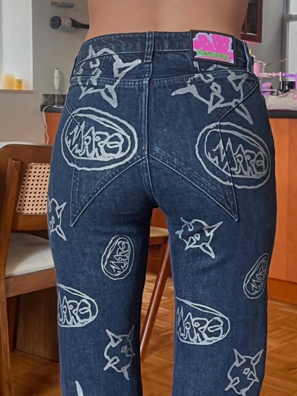 Heaven By Marc Jacobs Dark Blue Denim Jeans with Silver Graphic Print